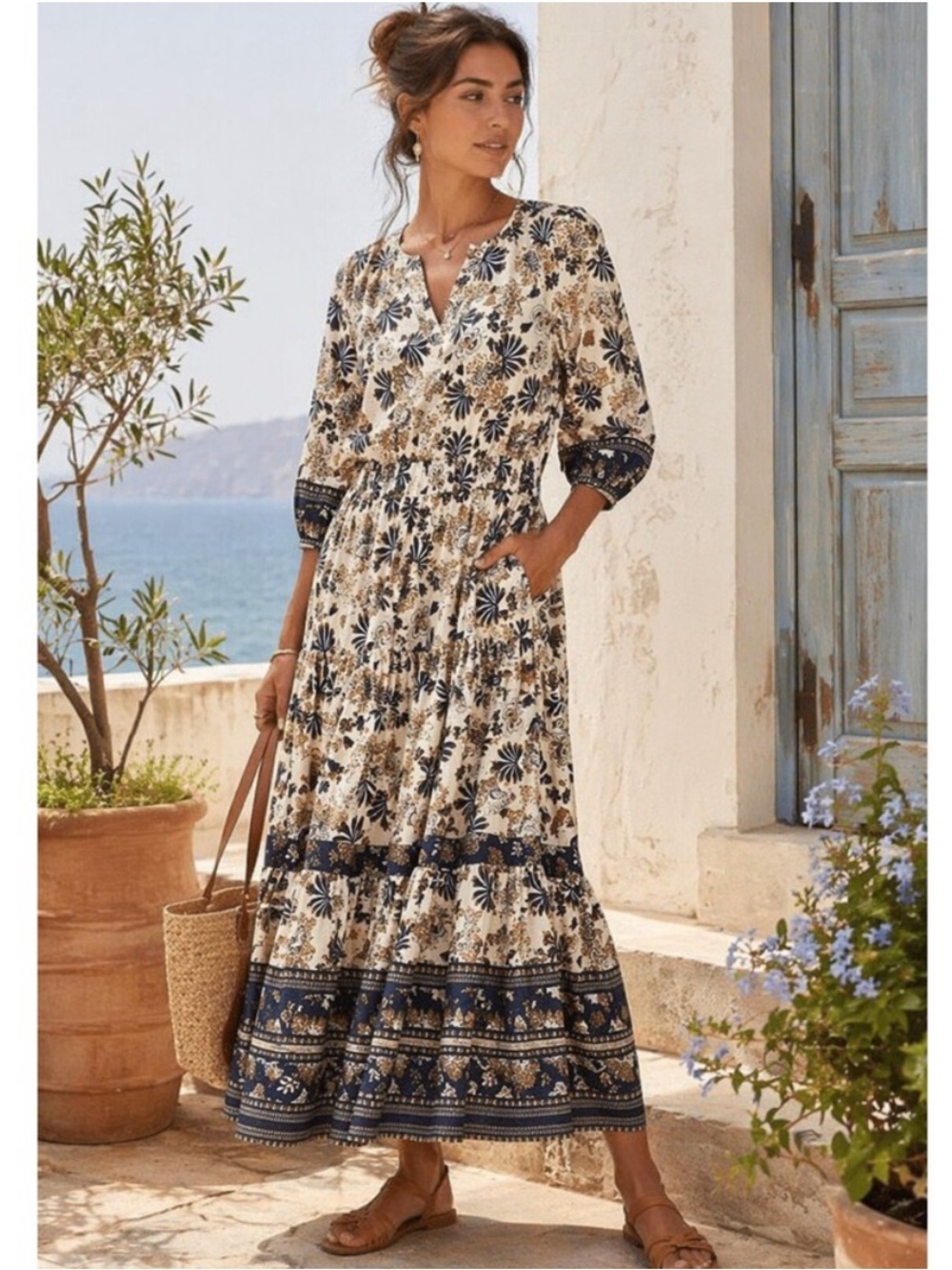 NWT Treasure & Bond Tiered Floral Cotton Maxi Dress. Size Small